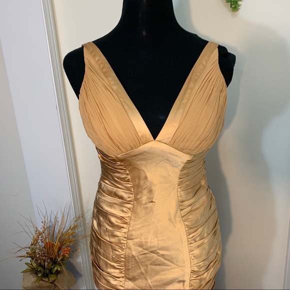 Dina Barel Soft Gold Tone Silk Flattering Dress - Picture 5 of 16